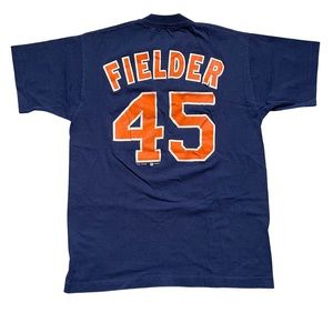 Vintage Detroit Tigers Fielder #45 T Shirt Single Stitch Navy Blue MLB